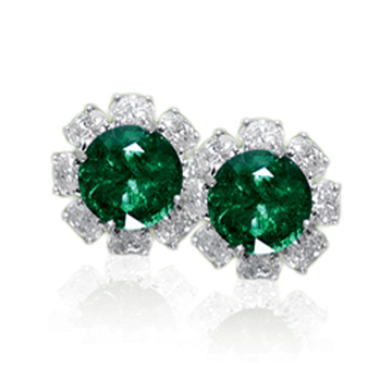 Emerald diamond cluster earrings